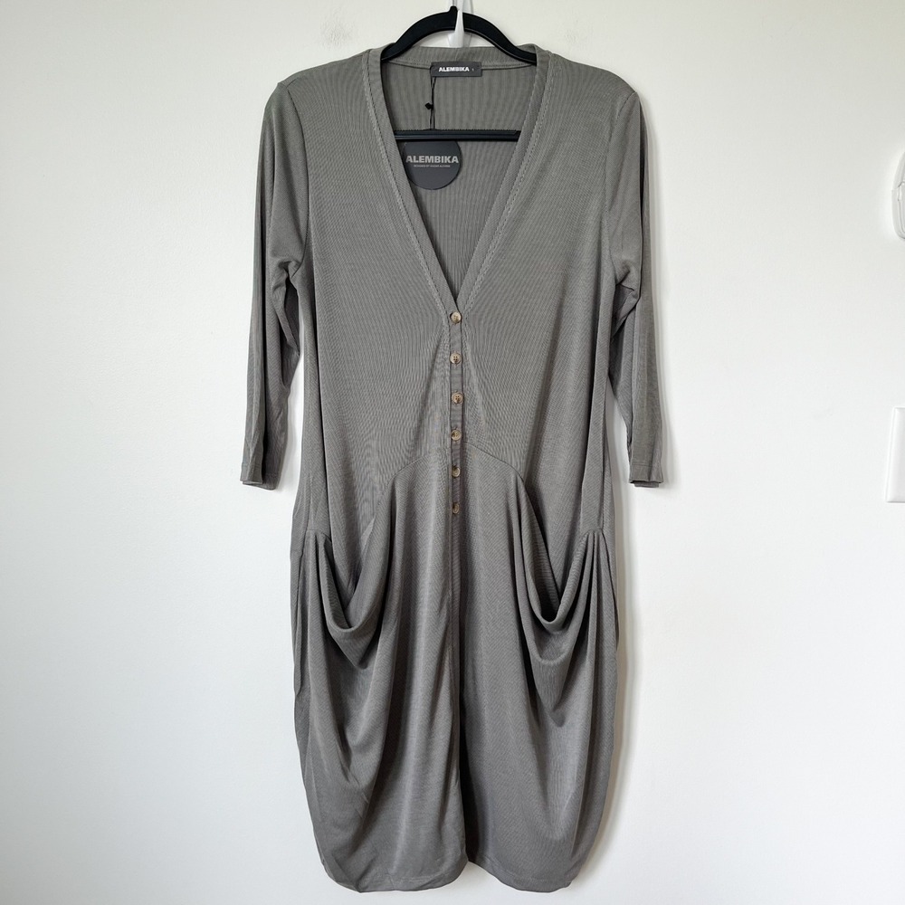 NEW‎ Alembika Essential Draped Cocoon Jacket Fog Womens 6-8
